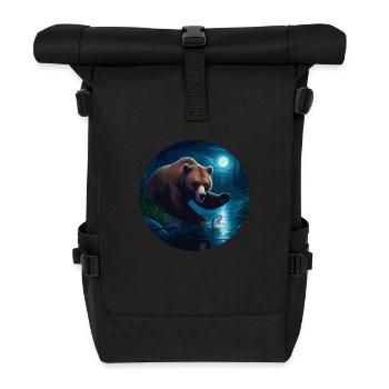 L’ours attrape du poisson au clair de lune - Sac à dos roll top - noir - Devant
