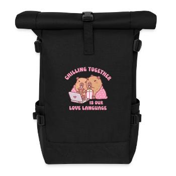 Cute Capybaras Chilling Together Love Language - Roll Top Backpack - black - Front