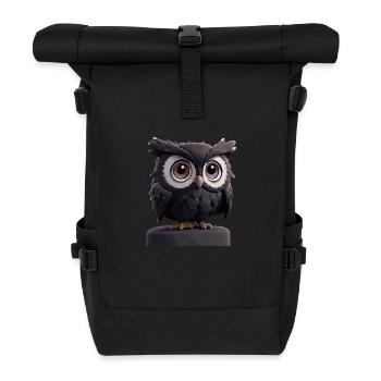 Eule Comic - Rolltop Rucksack - Schwarz - Vorne