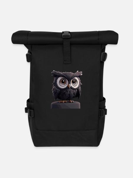 Eule Comic - Rolltop Rucksack - Schwarz