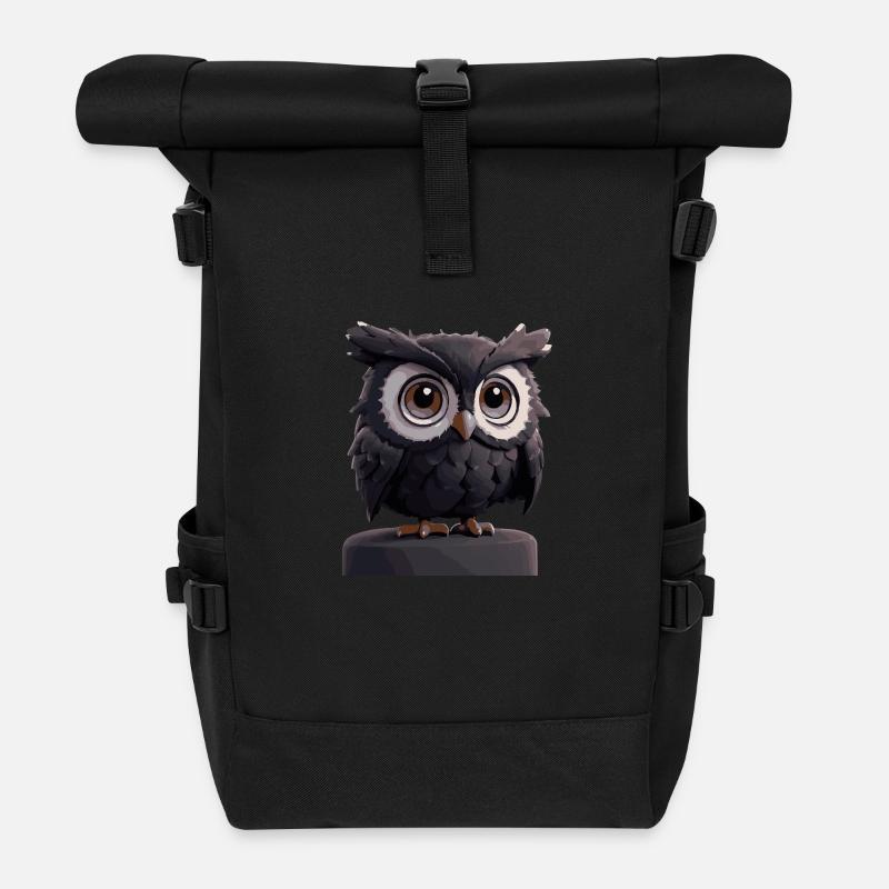 Eule Comic - Rolltop Rucksack - Schwarz