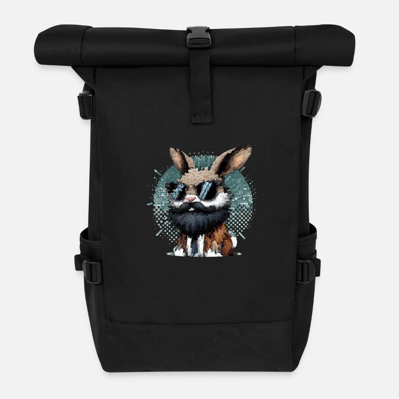 Lapin avec barbe et lunettes de soleil - Sac à dos roll top - noir
