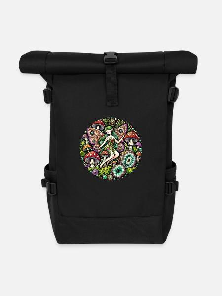 Vintage Pilze Fee Pilze Feen Illustration - Rolltop Rucksack - Schwarz