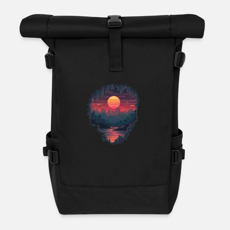 Hole to a pixelated world - Roll Top Backpack - black