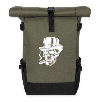 Finsterer Schädel mit Zigarren Rauch und Zylinder - Rolltop Rucksack - Olive/Schwarz - Vorne