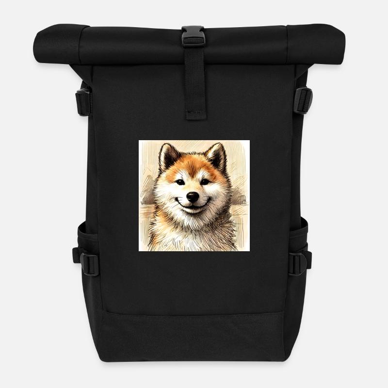 Drawing by Shiba Inu - Roll Top Backpack - black