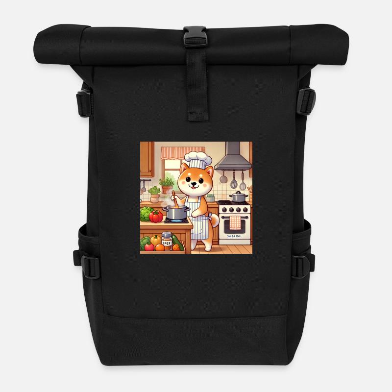 Shiba Inu Cook - Roll Top Backpack - black