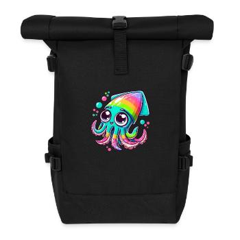 Bunter Tintenfisch mit großen Augen für Kinder - Rolltop Rucksack - Schwarz - Vorne