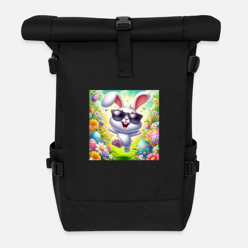 Fröhlicher Osterhase - Rolltop Rucksack - Schwarz