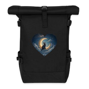 The cat in the moon - Roll Top Backpack - black - Front