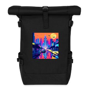 Paysage urbain rétro vague : un voyage nostalgique à travers - Sac à dos roll top - noir - Devant