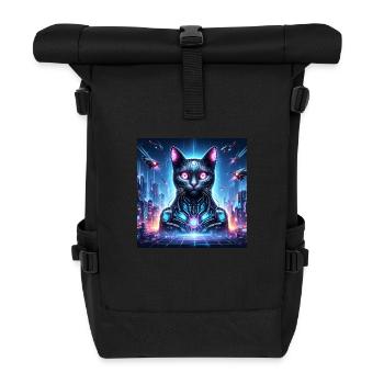 Cyber Cat : un félin futuriste dans un métro éclairé au néon - Sac à dos roll top - noir - Devant