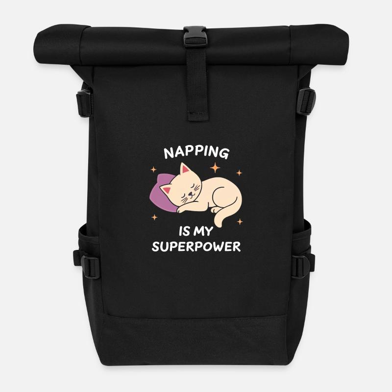 Chat Mignon endormi sur un oreiller - Sac à dos roll top - noir