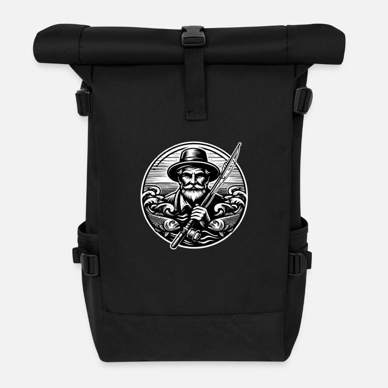 Logo du pêcheur - Sac à dos roll top - noir