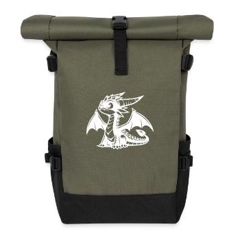 Magischer kleiner niedlicher Drache mit Flügeln - Rolltop Rucksack - Olive/Schwarz - Vorne