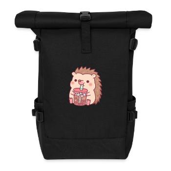 Süßer Igel trinkt Boba Tee - Rolltop Rucksack - Schwarz - Vorne