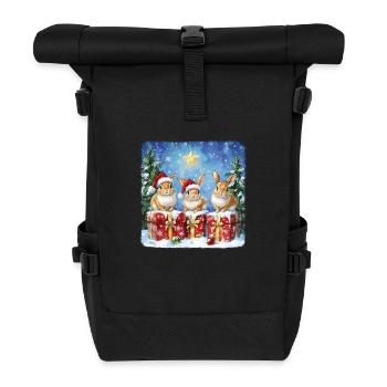 Lustige Weihnachtshasen mit Weihnachtsmannmütze - Rolltop Rucksack - Schwarz - Vorne