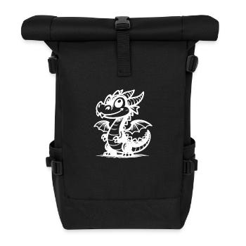 Mignon dragon souriant avec des ailes - Sac à dos roll top - noir - Devant