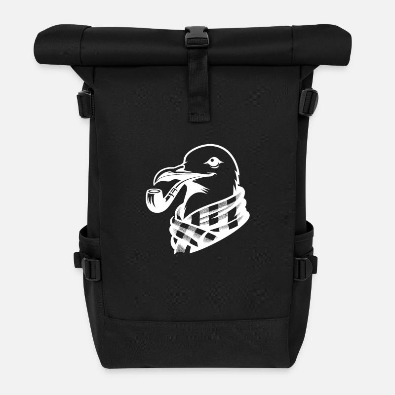 Pfeiferauchende Seefahrer Möwe als Küstenmotiv - Rolltop Rucksack - Schwarz