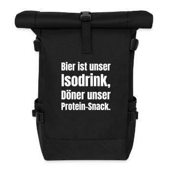 Bier ist unser Isodrink, Döner unser Protein-Snack - Rolltop Rucksack - Schwarz - Vorne