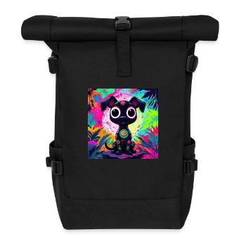 neon colored cartoon style Cat dog art design cool - Roll Top Backpack - black - Front