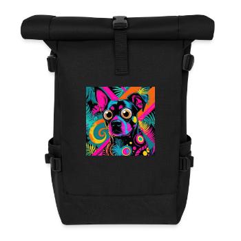 neon colored cartoon style Cat dog art design cool - Roll Top Backpack - black - Front