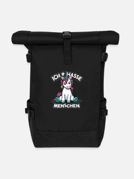 Ich hasse Menschen Einhorn Lustig Bunt - Rolltop Rucksack - Schwarz