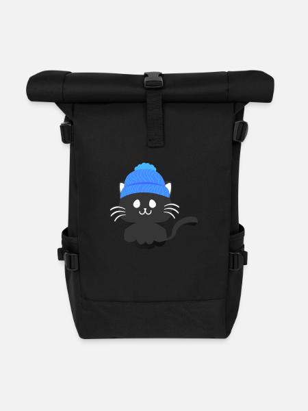 Charming Flat Feline - Roll Top Backpack - black