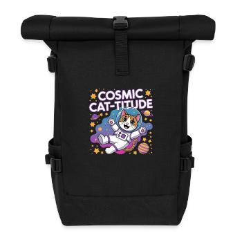 Cosmic Cat-titude – Intergalaktische Katzenpower - Rolltop Rucksack - Schwarz - Vorne