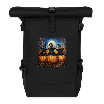 schwarze Katzen mit Kürbissen Halloween Herbst - Rolltop Rucksack - Schwarz - Vorne