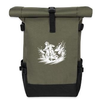 Hochgeschwindigkeit auf dem Dirtbike im Schmutz - Rolltop Rucksack - Olive/Schwarz - Vorne