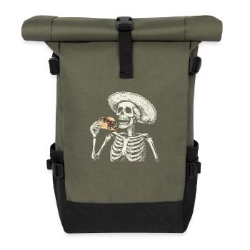 Skeleton Taco Mexican Food Sombrero - Roll Top Backpack - olive/black - Front