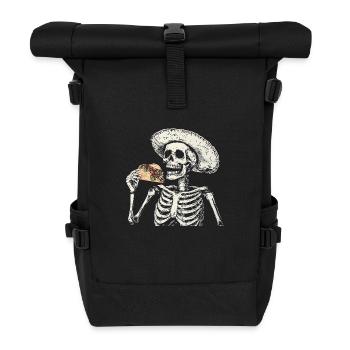 Skelett Taco Mexikanisches Essen Sombrero - Rolltop Rucksack - Schwarz - Vorne