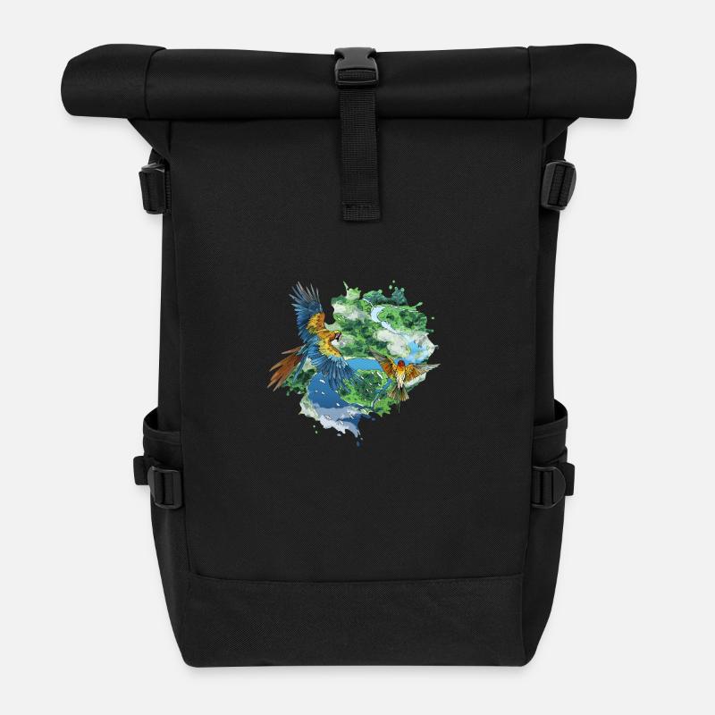 Papageien, die über den Dschungel fliegen - Rolltop Rucksack - Schwarz