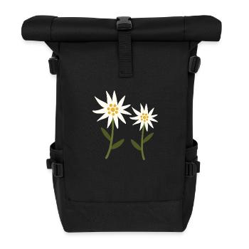 edelweiss flowers - Roll Top Backpack - black - Front