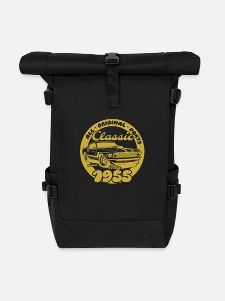 70. Geburtstag - Klassiker Musclecar 05/1955 - Rolltop Rucksack - Schwarz