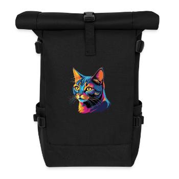 Electric British Shorthair: Vibrant Cat Art - Roll Top Backpack - black - Front