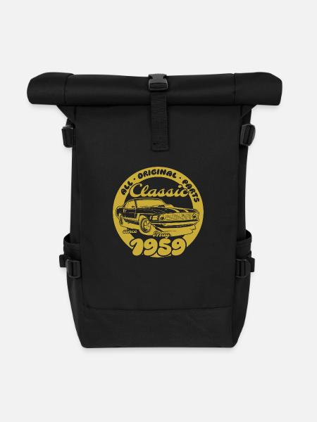66. Geburtstag - Klassiker Musclecar 05/1959 - Rolltop Rucksack - Schwarz