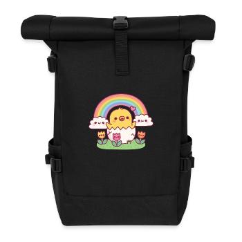 Cute Chick In Egg Tulips Clouds Rainbow Spring - Roll Top Backpack - black - Front