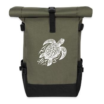 Powerful Pacific Turtle Meets Tribal - Roll Top Backpack - olive/black - Front