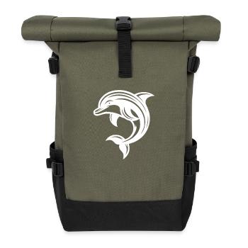 Süsser niedlicher Tattoo Delfin - Rolltop Rucksack - Olive/Schwarz - Vorne