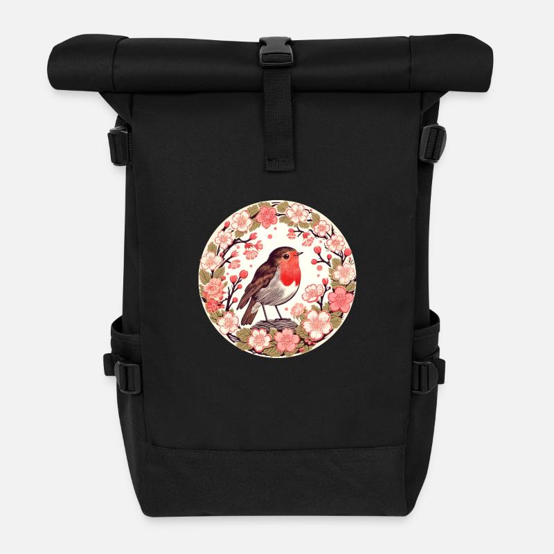 Kirschblüten-Rotkehlchen - Rolltop Rucksack - Schwarz