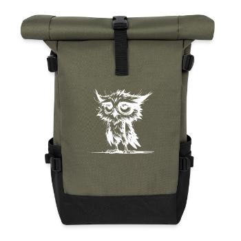 Schlaftrunkene Eule und mürrische Nachtwächterin - Rolltop Rucksack - Olive/Schwarz - Vorne