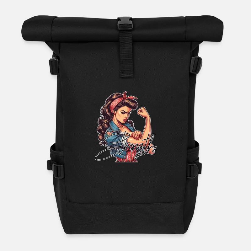 Stärke starke Frau Rockabilly Geschenk - Rolltop Rucksack - Schwarz