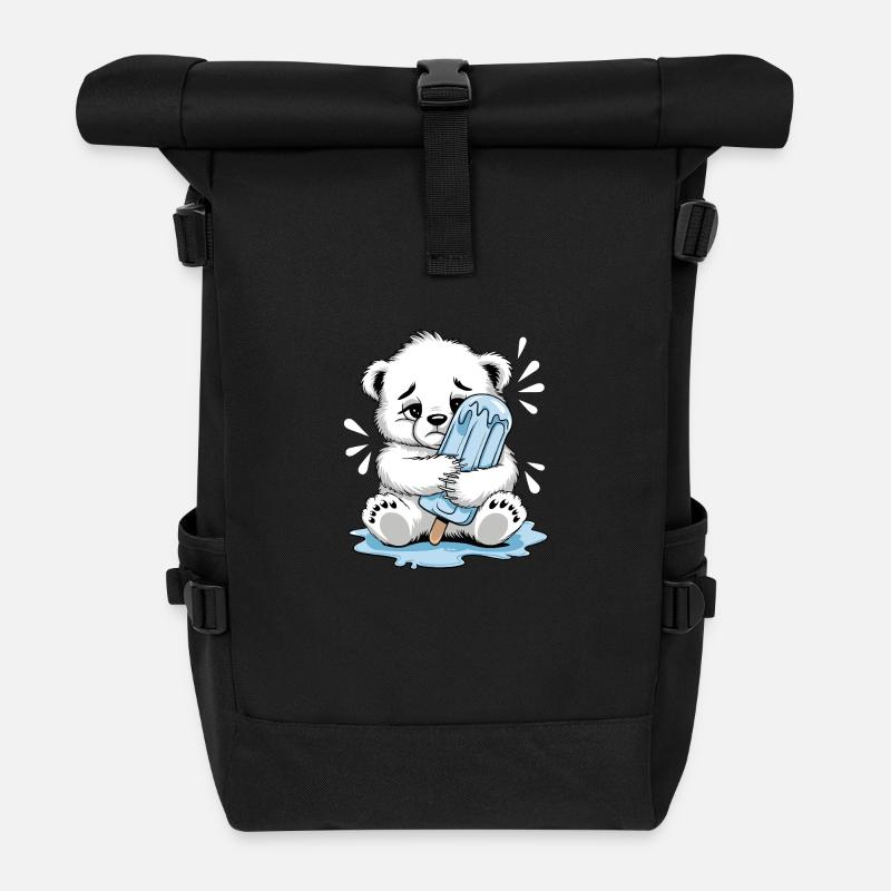 Schmelzen dahin – Trauriges Eisbärenjunges - Rolltop Rucksack - Schwarz