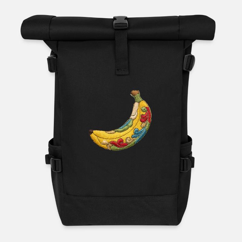 Bestickte Banane - Rolltop Rucksack - Schwarz