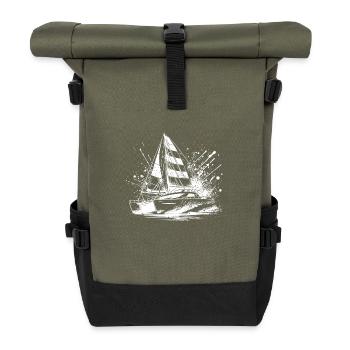 Katamaran Doppelrumpf Segleboot mit Segeln - Rolltop Rucksack - Olive/Schwarz - Vorne