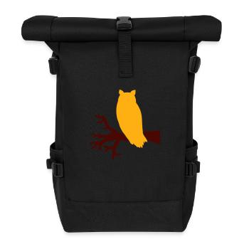 hibou aigle hibou branche arbre forêt nuit silhouette contour mignon - Sac à dos roll top - noir - Devant