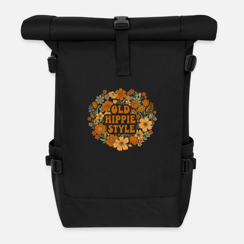 Style branché à l’ancienne comme flower power des années 70 - Sac à dos roll top - noir