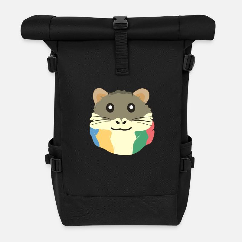 Ein süßes Cartoon-Tier mit einem mehrfarbigen Scha - Rolltop Rucksack - Schwarz